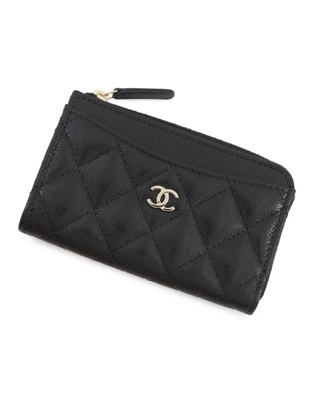 Chanel Coin Case Quilted CC Logo Caviar Leather Fragment Card Black